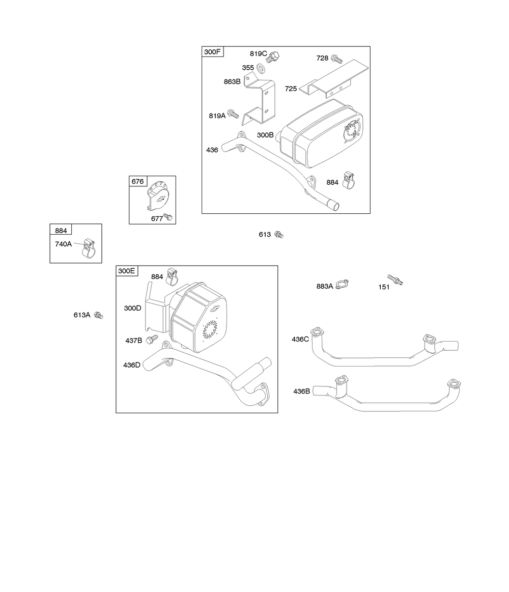 Muffler, Exhaust Manifold Diagram and Parts List for 305777-0132-B5 200000 - 399999 Briggs and Stratton Engine